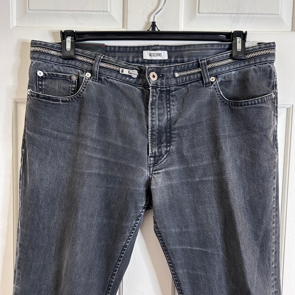 Moschino Super Slim Fit Victim Zipper Waist Jeans Women 36 Gray Grunge Rocker